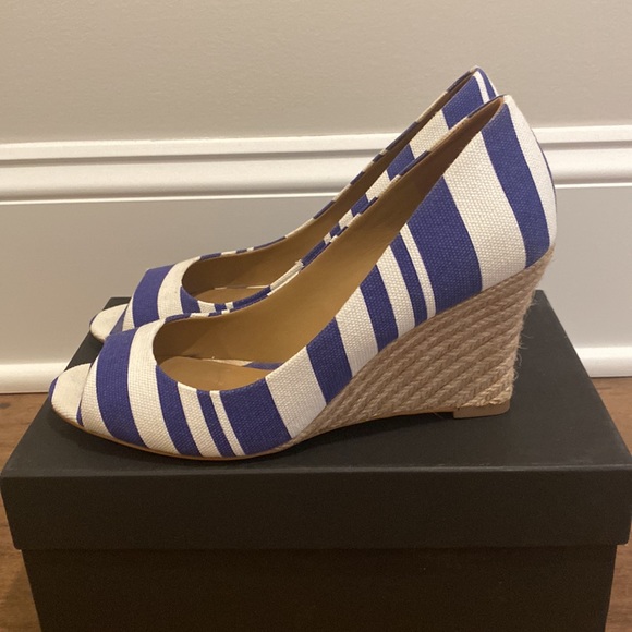 Ann Taylor Shoes - Ann Taylor Size 9 Blue and White Stipe Wedges